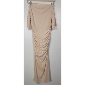 Concise White Women's Sz. S Ivory Midi Stretchy Ruched Off The Shoulder Dress